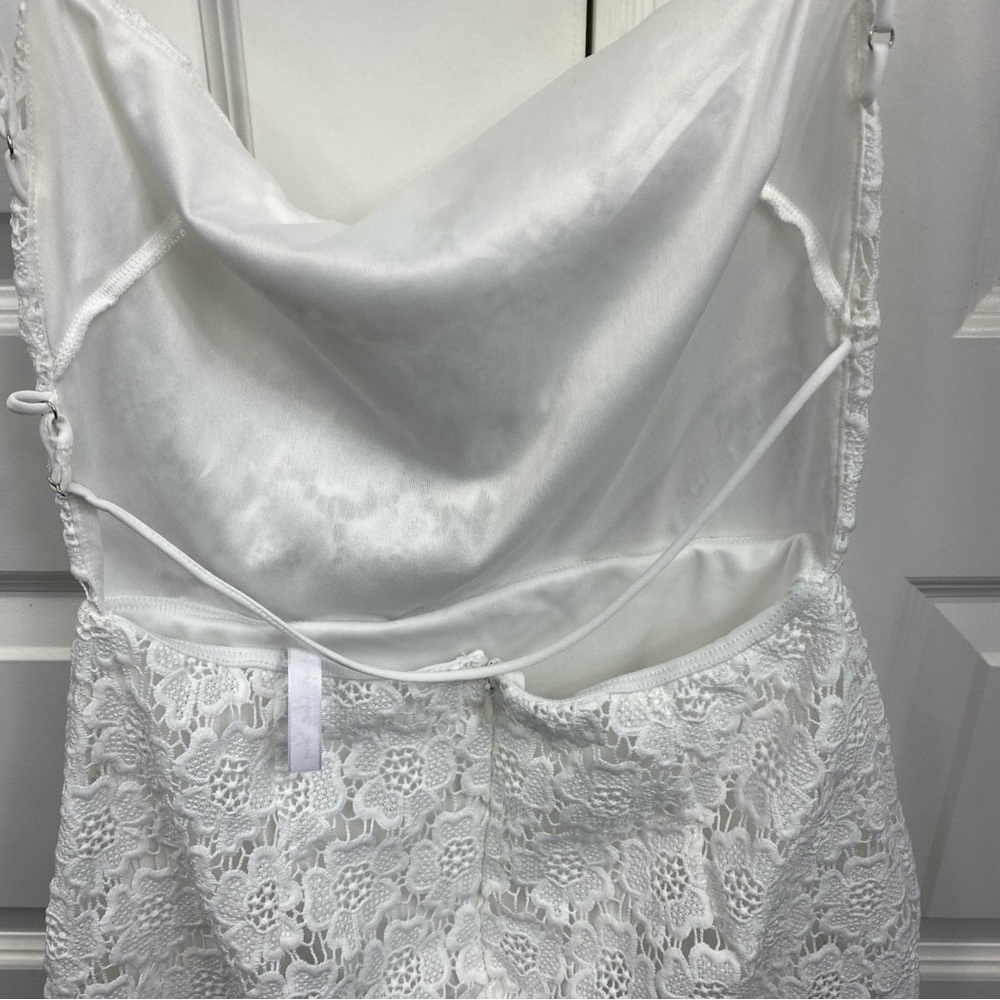 Crochet Eyelet Floral Dress White Strappy Open Back Romantic Baddie Party Small - Picture 7 of 8